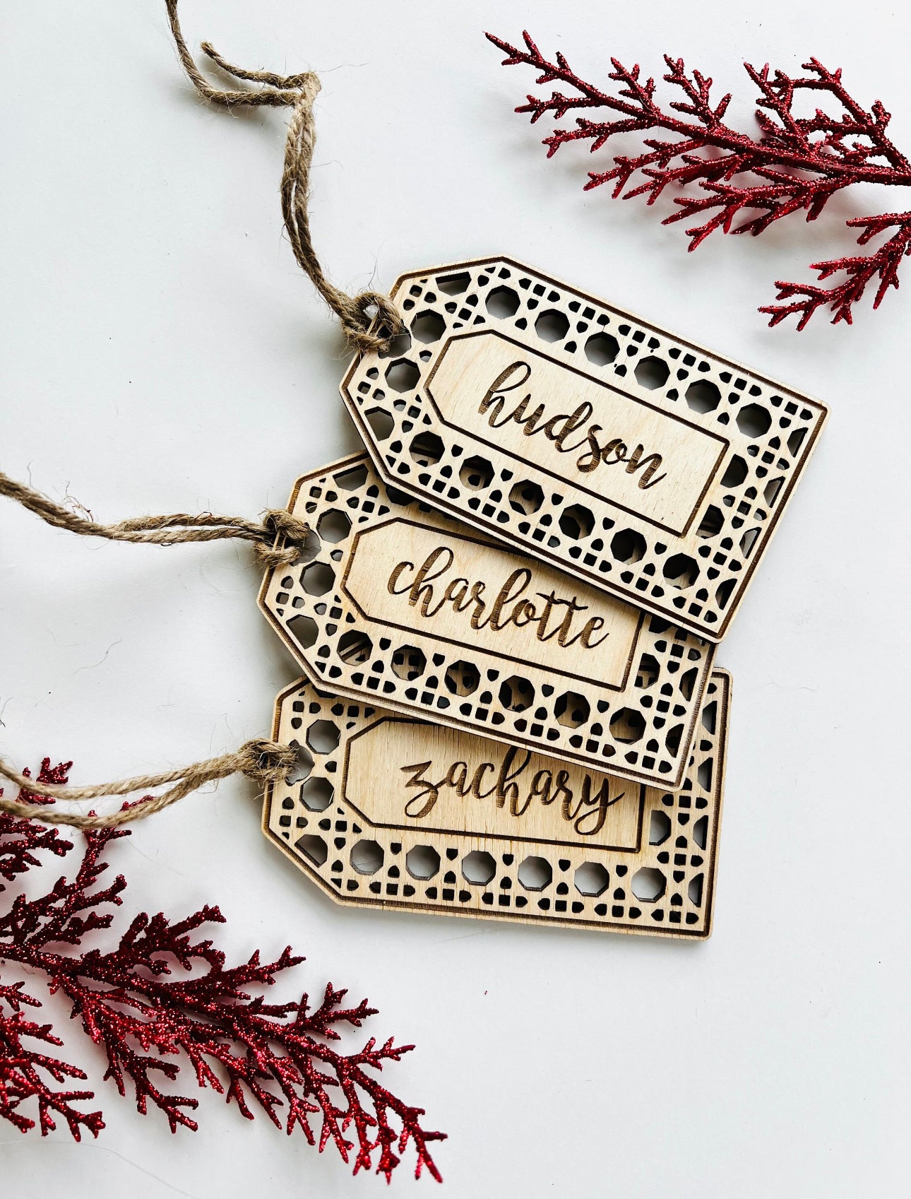 Rattan Christmas Name Tag