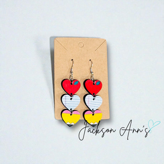 Teacher Earrings - Apple, Notebook and Pencil Dangles