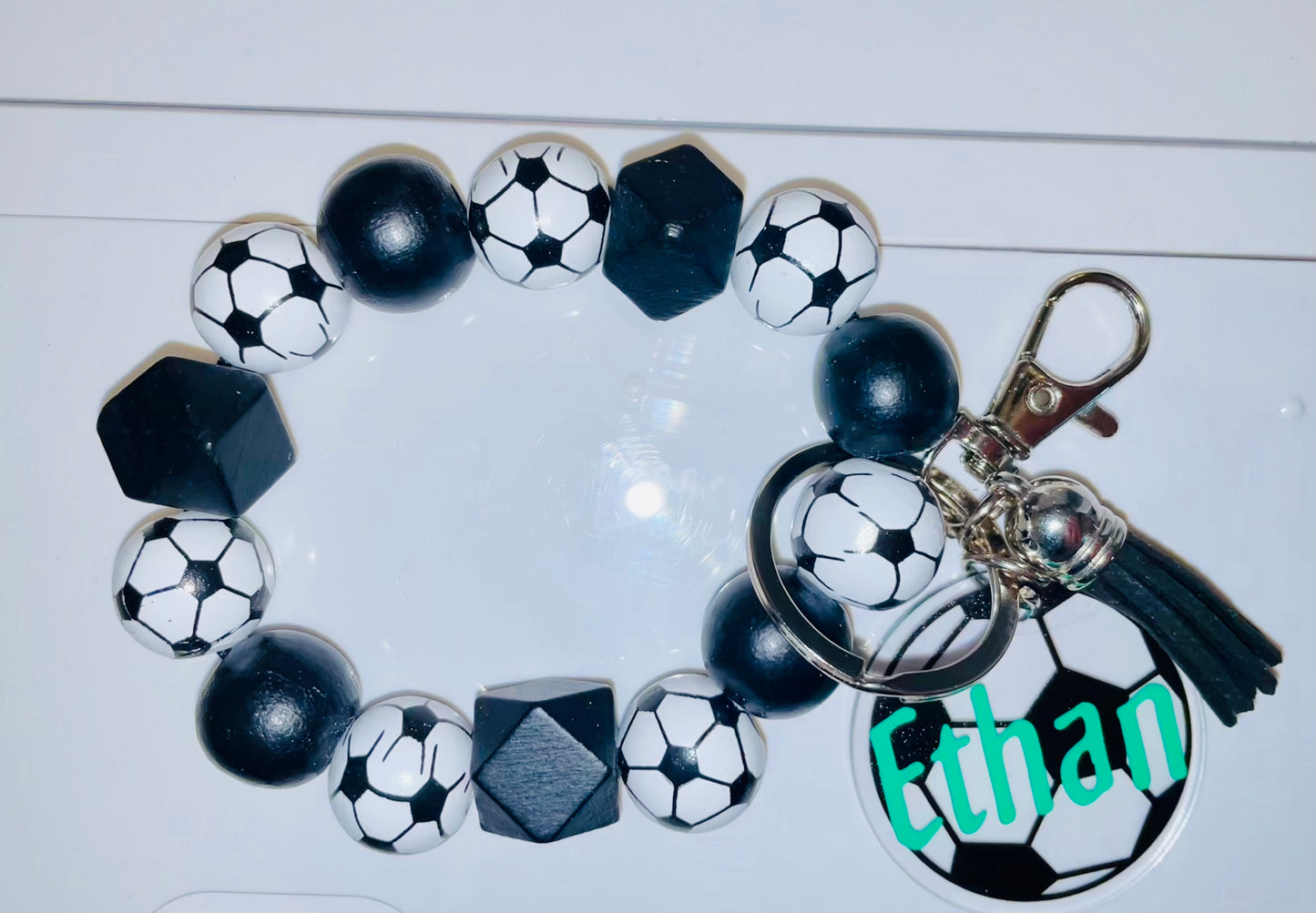 Soccer Wooden Wristlet Keychain