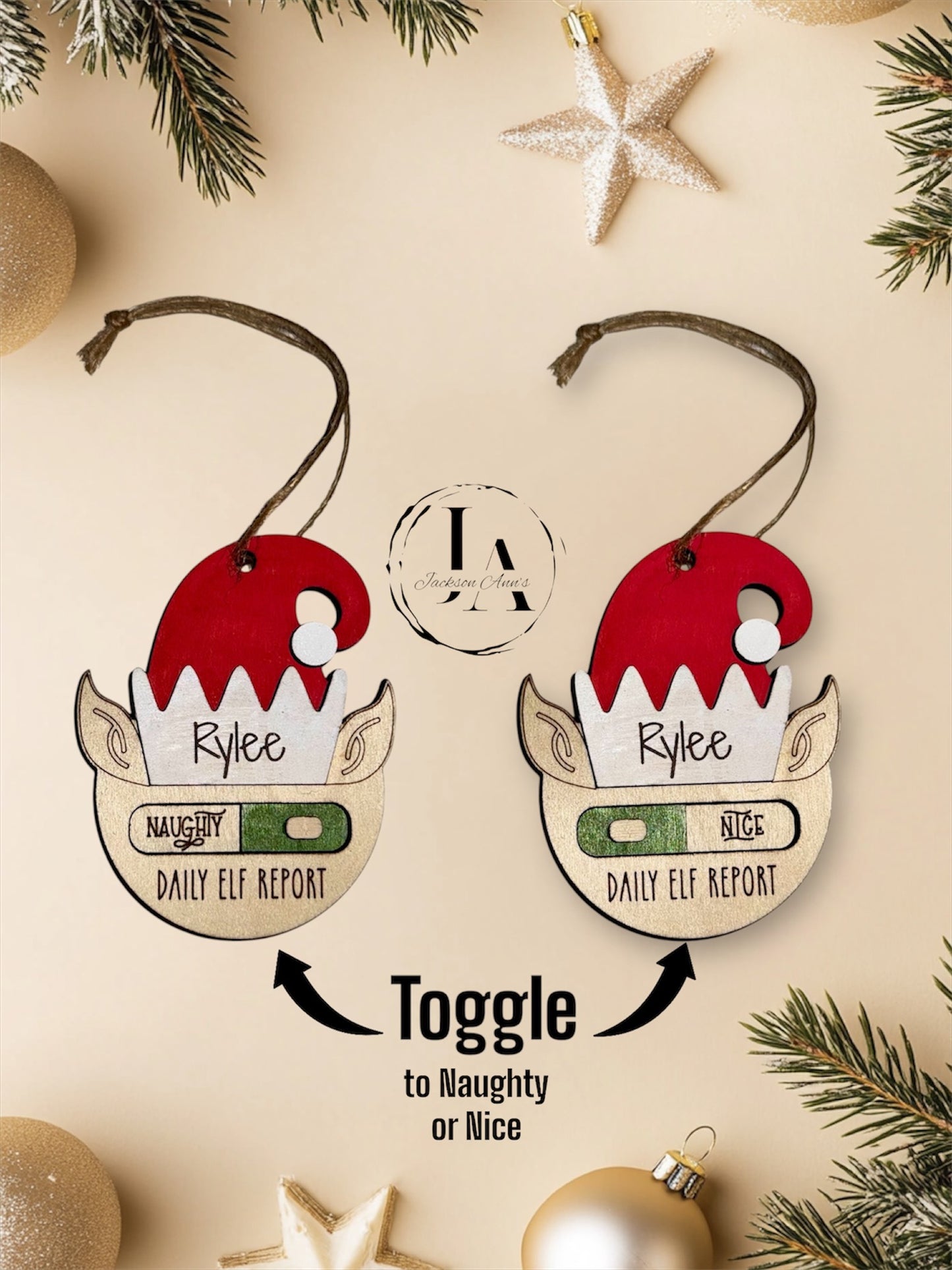 Personalized Daily Elf Report Ornaments - Toggle