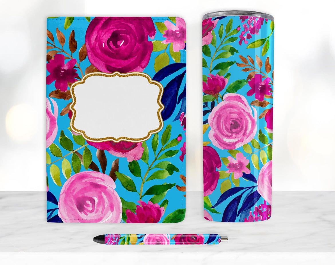 Personalized Pink & Blue Floral Notebook - A6