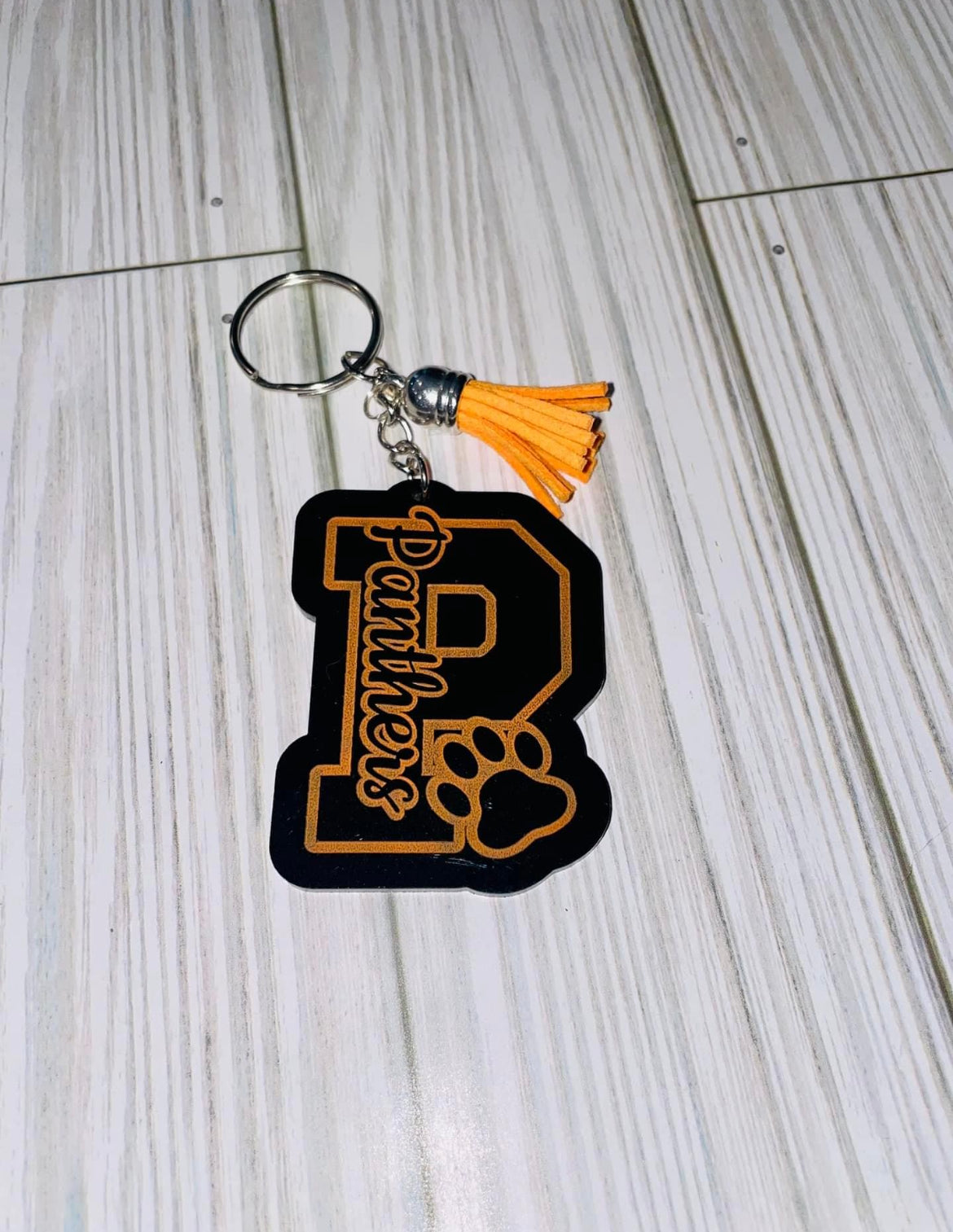 Panthers Keychain or Bag Tag - Initial & Paw