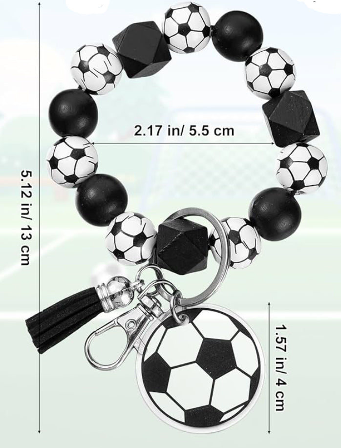 Soccer Wooden Wristlet Keychain