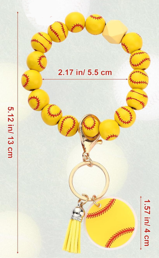 Softball Wooden Wristlet Keychain